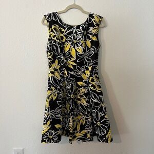 Julian Taylor New York Floral Print Dress Sleeveless‎ Black Yellow Size 6